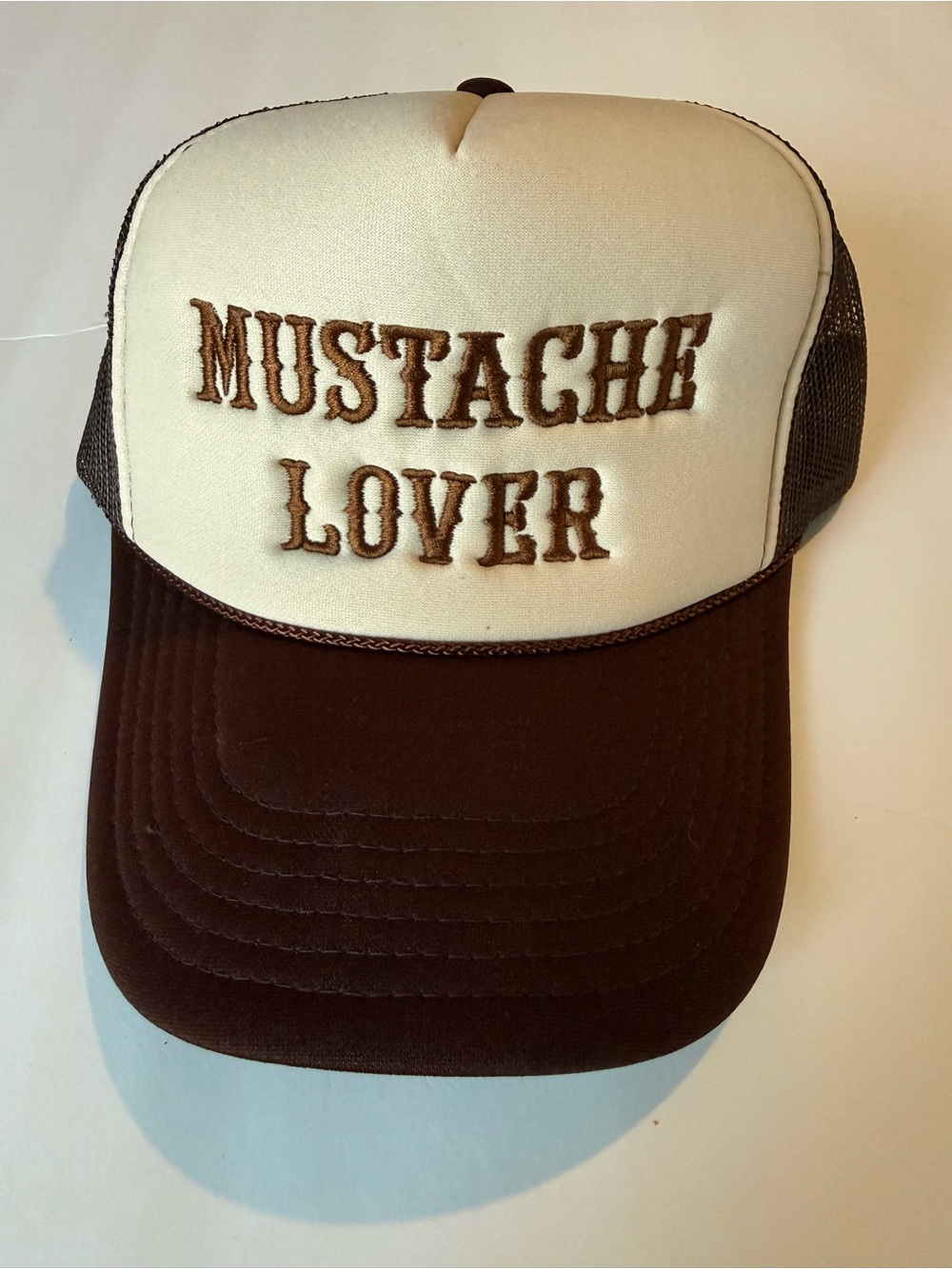 Mustache Lover Trucker Hat - Cream & Brown